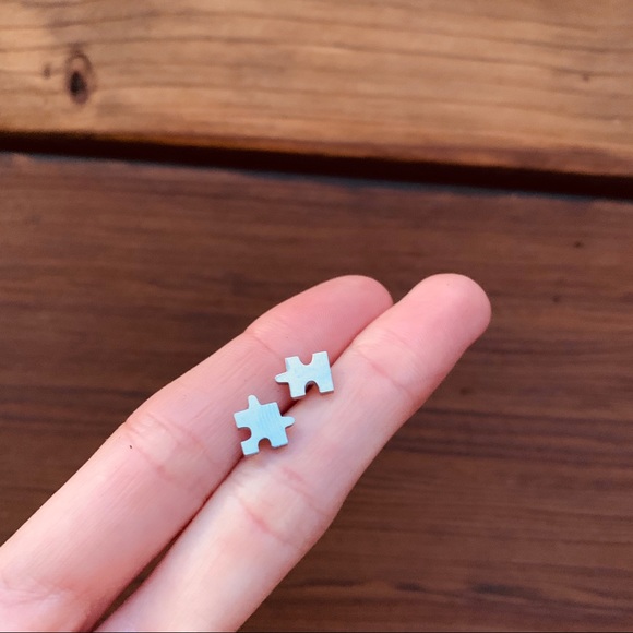 PUZZLE GOLD Stainless Steel Stud Earrings With Gift Bag - Picture 2 of 5